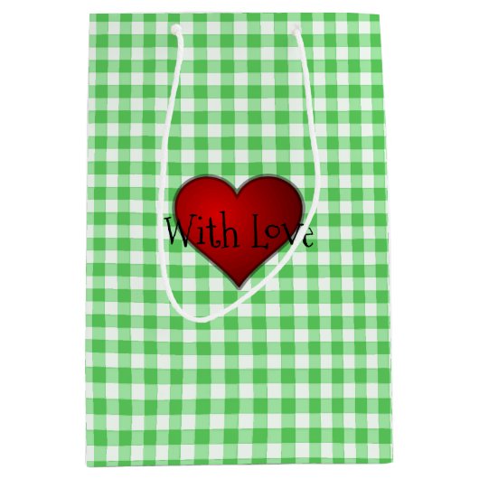 Groene Gingham Rood hart Met Liefde Medium Cadeauzakje (Voorkant)