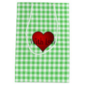 Groene Gingham Rood hart Met Liefde Medium Cadeauzakje (Achterkant)