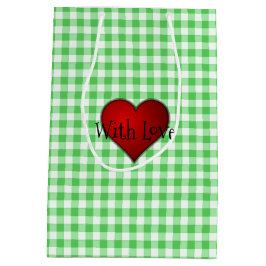 Groene Gingham Rood hart Met Liefde Medium Cadeauzakje