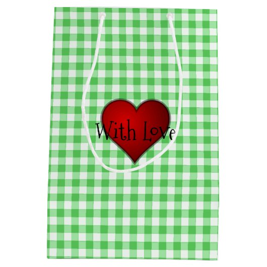 Groene Gingham Rood hart Met Liefde Medium Cadeauzakje (Achterkant)