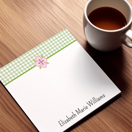 Groene Gingham Roze Bloem Personaliseerbaar Post-it® Notes