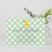 Groene Gingham Rubber Duckie Baby shower Kaart (Staand voorkant)