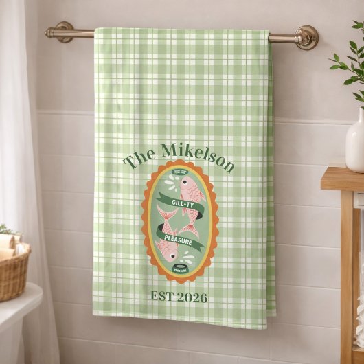 Groene Gingham Sardines Aangepaste Familienaam Badhanddoek
