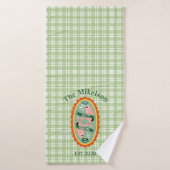 Groene Gingham Sardines Aangepaste Familienaam Badhanddoek (Badhanddoek)
