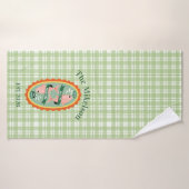 Groene Gingham Sardines Aangepaste Familienaam Badhanddoek (Badhanddoek)