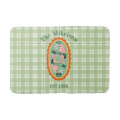 Groene Gingham Sardines Aangepaste Familienaam Badmat (Voorkant)