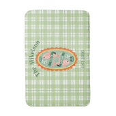 Groene Gingham Sardines Aangepaste Familienaam Badmat (Voorkant Verticaal)