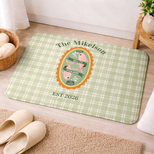 Groene Gingham Sardines Aangepaste Familienaam Badmat