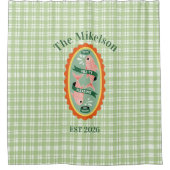 Groene Gingham Sardines Aangepaste Familienaam Douchegordijn (Voorkant)