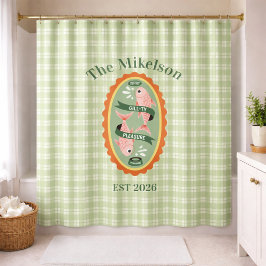 Groene Gingham Sardines Aangepaste Familienaam Douchegordijn