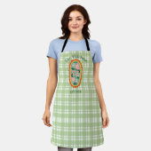 Groene Gingham Sardines Aangepaste Familienaam Schort (Gedragen)