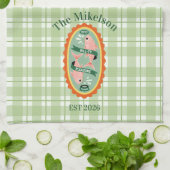 Groene Gingham Sardines Aangepaste Familienaam Theedoek (Gevouwen)