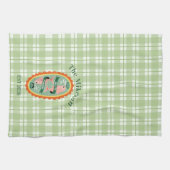 Groene Gingham Sardines Aangepaste Familienaam Theedoek (Horizontaal)