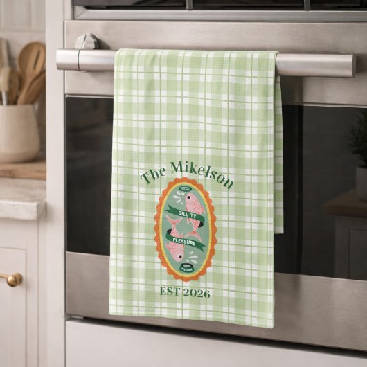 Groene Gingham Sardines Aangepaste Familienaam Theedoek