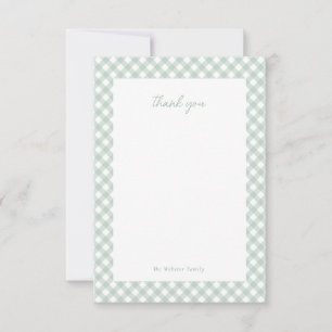 Groene gingham schattig gepersonaliseerd baby show bedankkaart