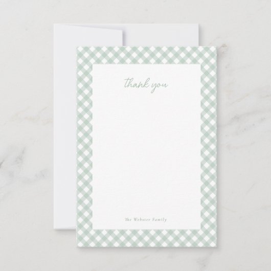 Groene gingham schattig gepersonaliseerd baby show bedankkaart (Voorkant)