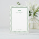 Groene gingham schattig stropdas baby shower bedankkaart (Staand voorkant)