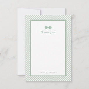 Groene gingham schattig stropdas baby shower bedankkaart