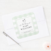 Groene Gingham Schommelend Paard Bibliotheek Boekp Vierkante Sticker (Envelop)