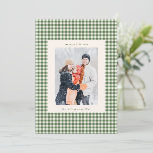 Groene Gingham Schotlandse Ruit Custom Familie Fot Feestdagenkaart