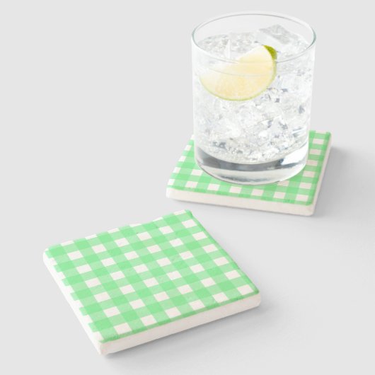 Groene gingham stenen onderzetter (Zijkant)