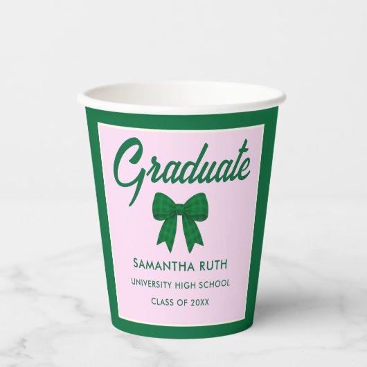Groene Gingham Strik Afstudeerfeest Papieren Beker (Voorkant)