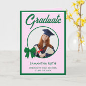 Groene Gingham Strik Afstudeerfoto  Kaart (Gele Bloem)