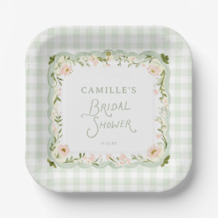 Groene Gingham Strik Baby Shower Papieren Borden Bordje