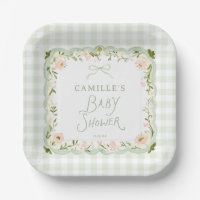 Groene Gingham Strik Baby Shower Papieren Borden