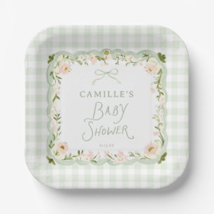 Groene Gingham Strik Baby Shower Papieren Borden Bordje