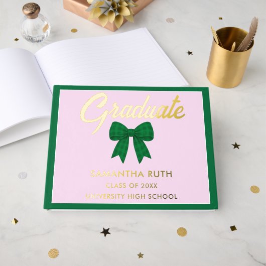 Groene Gingham Strik Diploamafeest Gastenboek (Voorkant open)