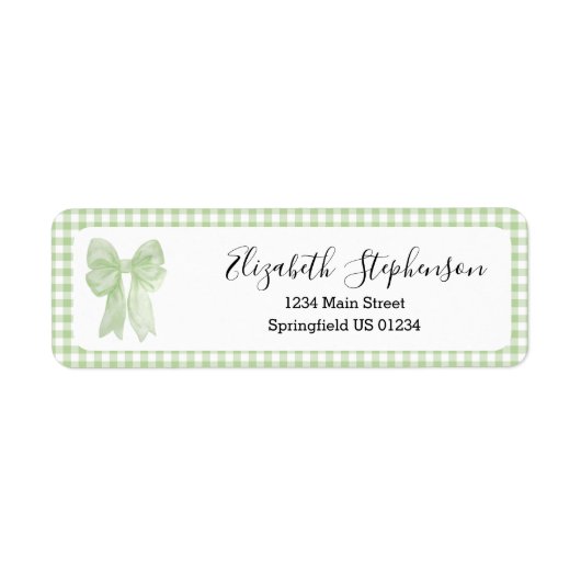 Groene Gingham Strik Geschenk Retouradres Etiket (Voorkant)
