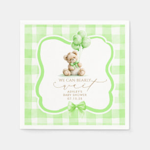 Groene Gingham Teddybeer Baby Shower Servet