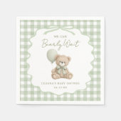 Groene Gingham Teddybeer Baby Shower Servetten (Voorkant)