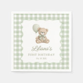 Groene Gingham Teddybeer Verjaardagsservetten Servet (Voorkant)