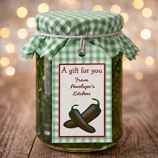 Groene Gingham Thuisgemaakte Jalapeno Jam Hang Tag Cadeaulabel