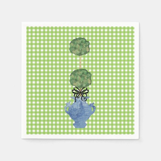 Groene Gingham Topiary Gemberpot  Servet (Voorkant)