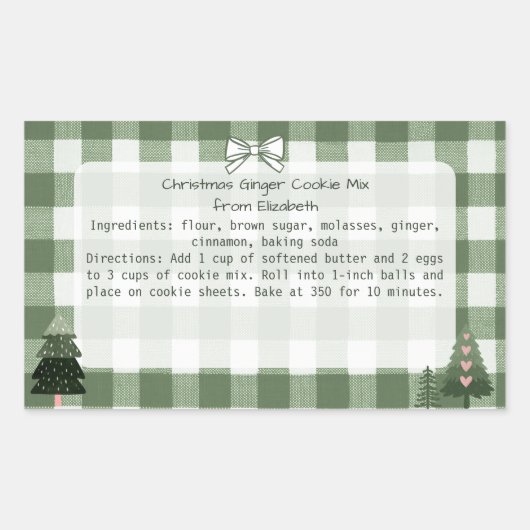 Groene Gingham Trees Christmas Cookie Mix Labels (Voorkant)