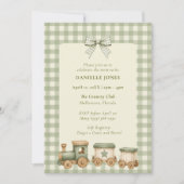 Groene Gingham Trein Baby Shower Uitnodiging (Voorkant)