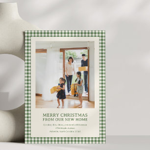 Groene Gingham Verhuisende Kerst Nieuwe Thuis Fami Feestdagenkaart