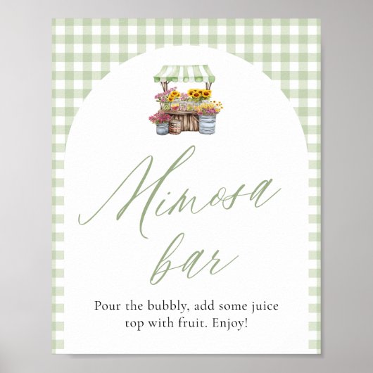 Groene Gingham Verse Van De Markt Mimosa Bord Poster (Voorkant)