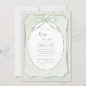 Groene Gingham Vintage Baby Shower Kaart (Voorkant)