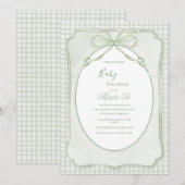 Groene Gingham Vintage Baby Shower Kaart (Voorkant / Achterkant)