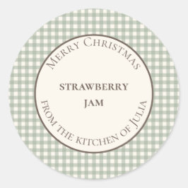 Groene gingham voedseletiketten voor zelfgemaakte  ronde sticker