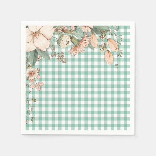 Groene Gingham Wildflower servetten (Voorkant)