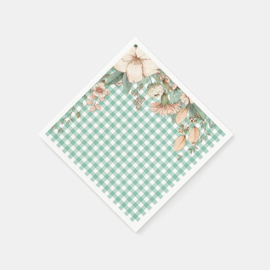 Groene Gingham Wildflower servetten (Hoek)