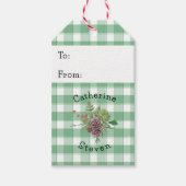 Groene Gingham Wreath Custom Names Cadeaulabel (Voorkant)