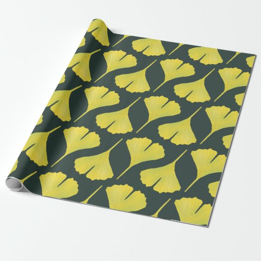 Groene Ginkgo Leaf Patroon – Spring Botanical Cadeaupapier (Uitgerold)