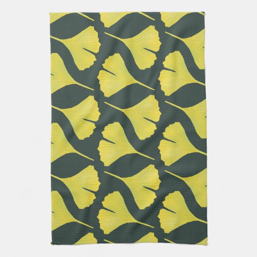 Groene Ginkgo Leaf Patroon – Spring Botanical Theedoek (Verticaal)