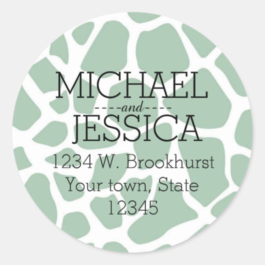 Groene Giraffe Afdrukken Gepersonaliseerd adres Ronde Sticker (Voorkant)